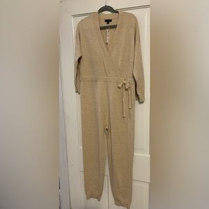 J. Crew XS Merino Wool Cotton Wrap Sweater Knit Jumpsuit  Oatmeal Light Beige